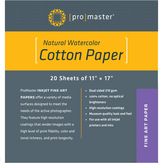 Natural Watercolor Cotton Paper - 11"x17" - 20 Sheets
