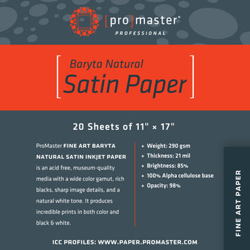 Fine Art Baryta Natural Satin Paper 11"x17"-20 Sheets